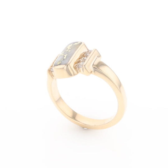Gold Quartz Ring Oval Inlaid Design with .24ctw Round Diamonds