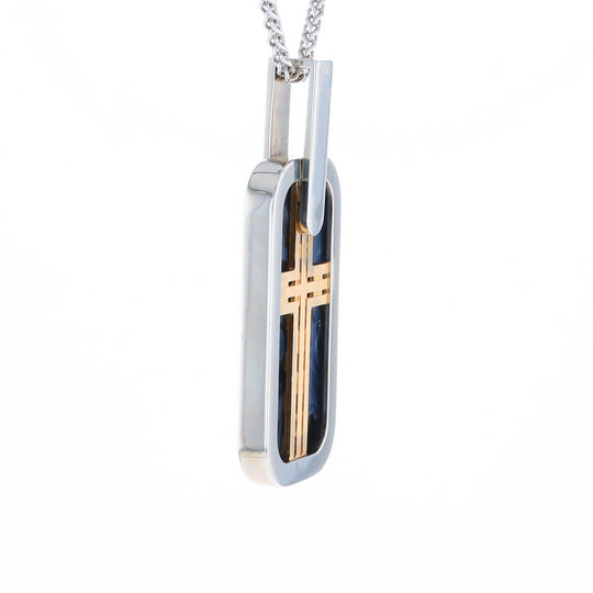 Natural pietersite inlaid dog tag cross pendant