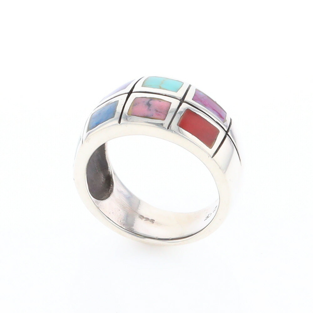 Native Silver Multi Stone Inlaid Ring