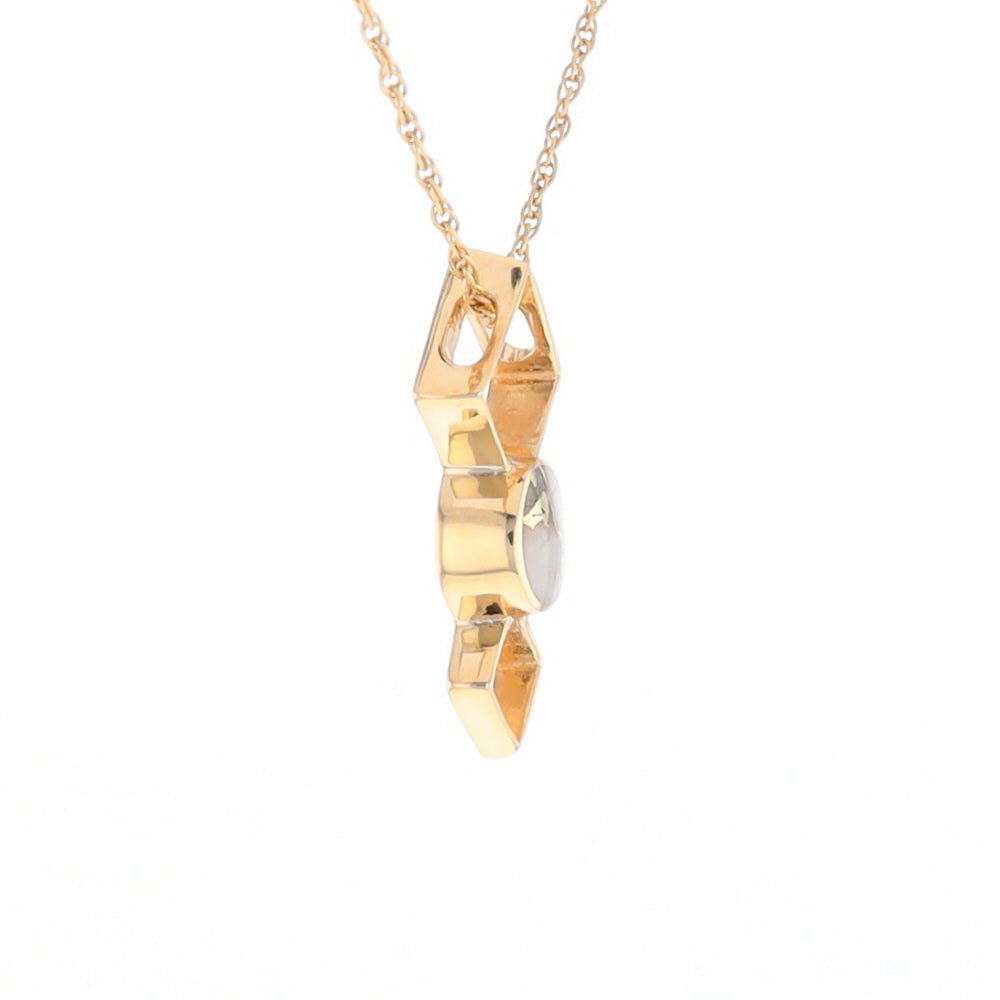 Gold Quartz Round Inlay Double Diamond Design Pendant