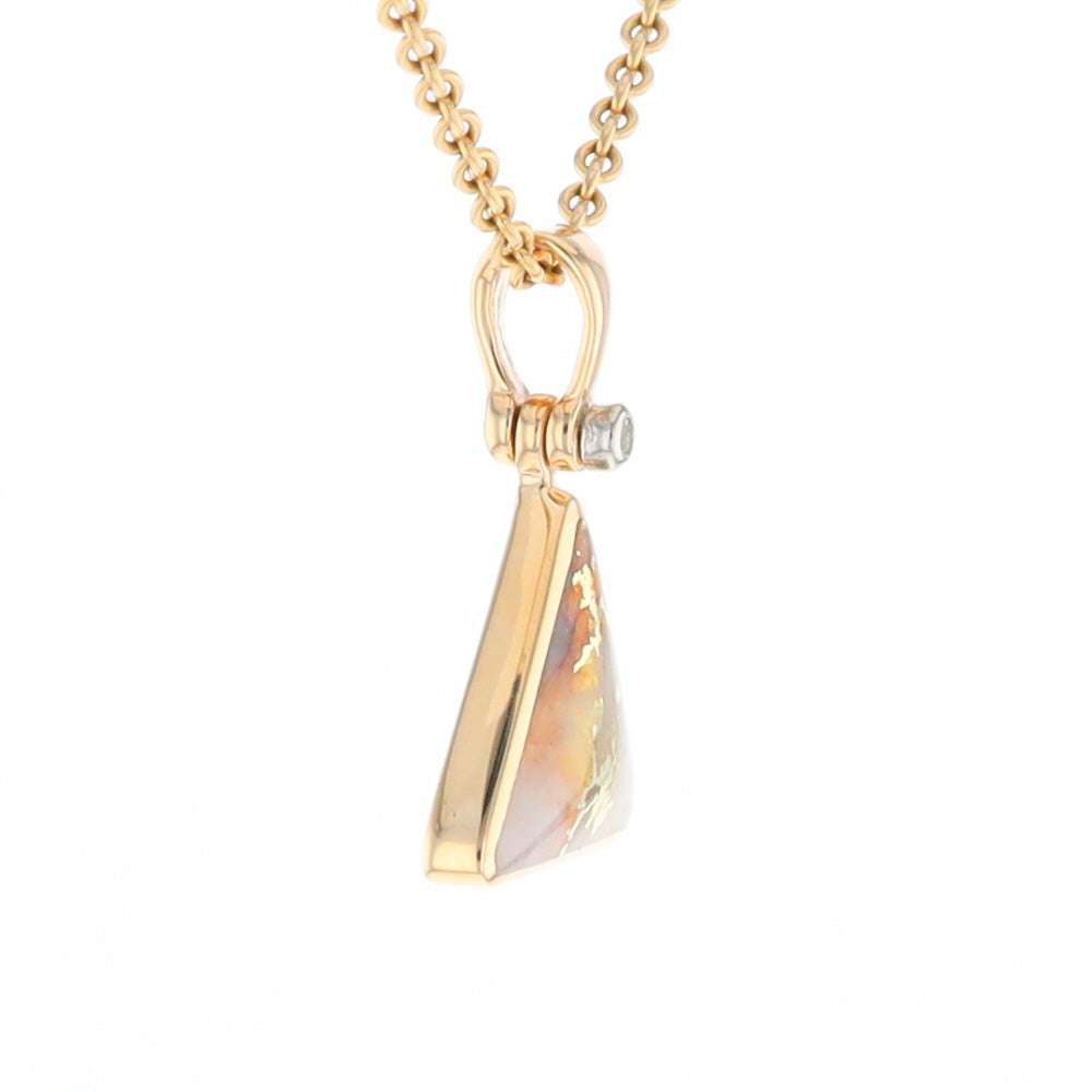 Gold Quartz Necklace Triangle Inlaid Pendant with .02ct Diamond