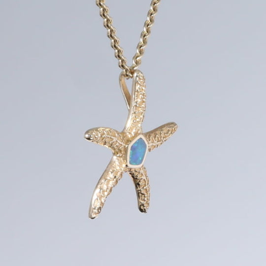 Opal Pendant Inlaid Realistic Star Fish Sea Life Design