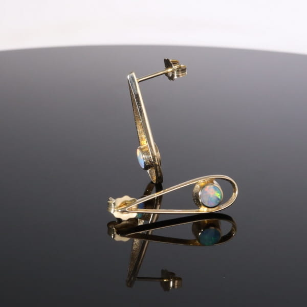 Opal Earrings Round Inlaid Open Tear Drop Design Studs