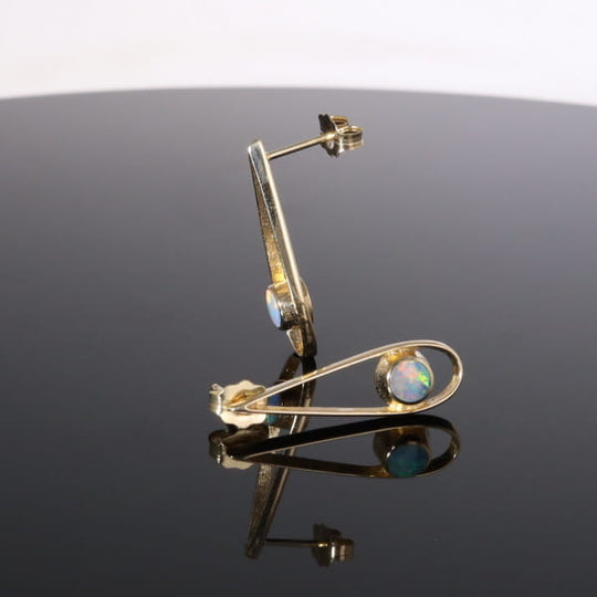 Opal Earrings Round Inlaid Open Tear Drop Design Studs