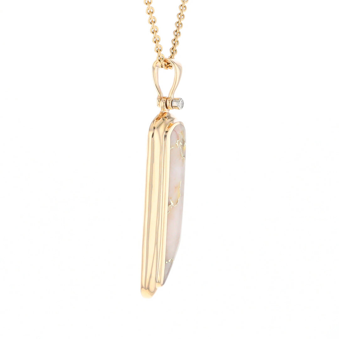 Gold Quartz Long Geometric Inlaid Pendant