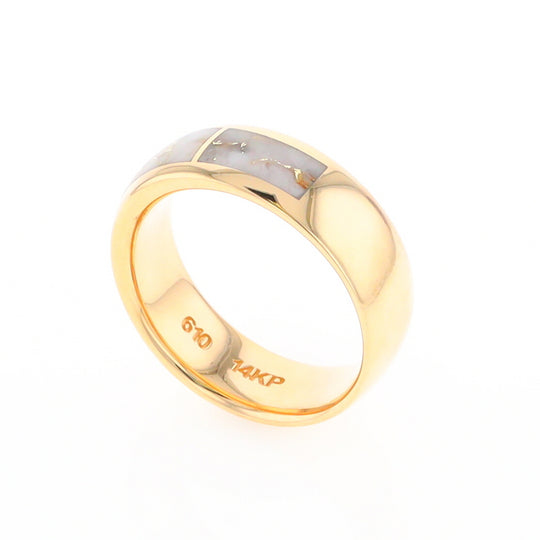 Gold Quartz Ring 3 Section Rectangle Inlaid Design Band