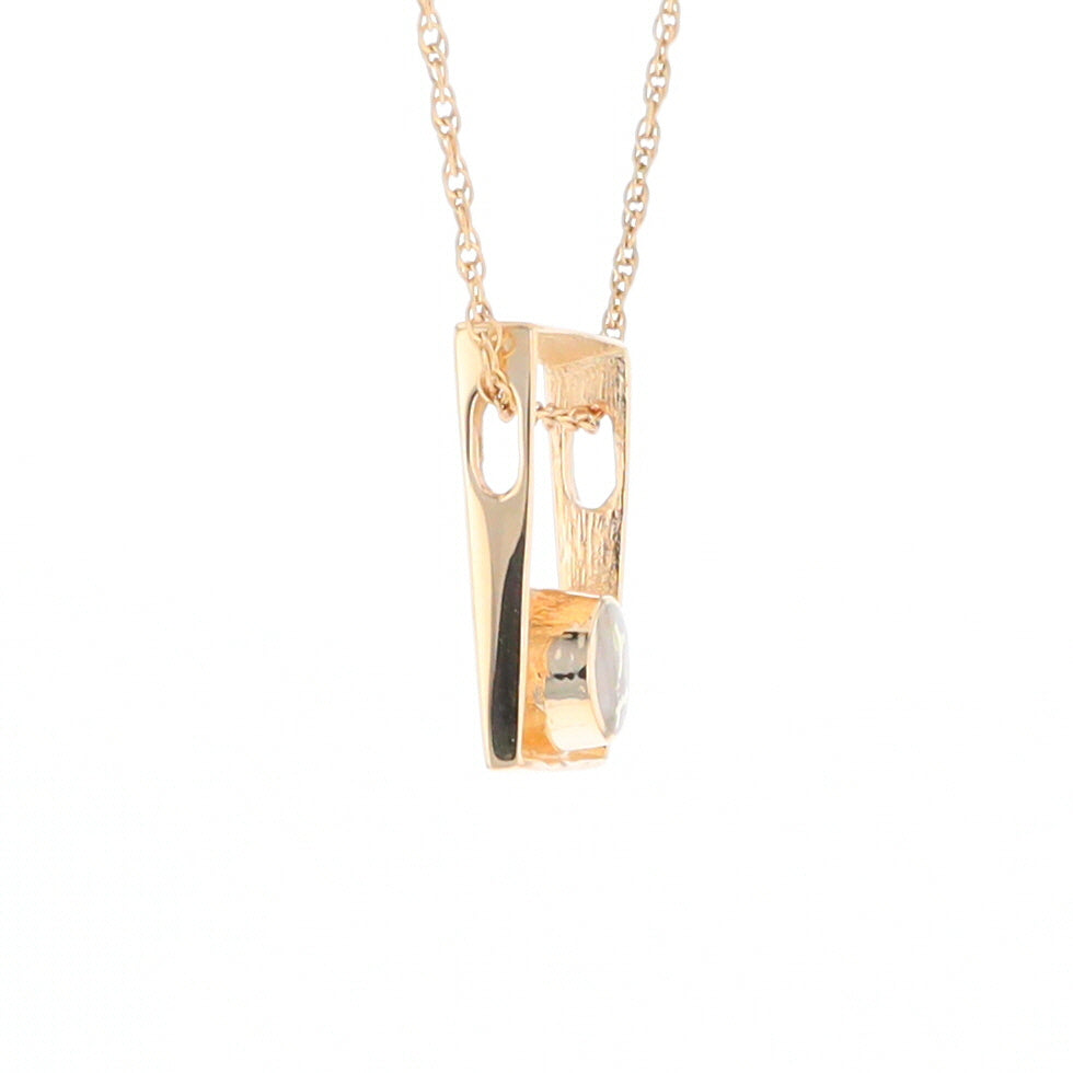 Gold Quartz Necklace Round Inlay Open Rectangle Design Pendant