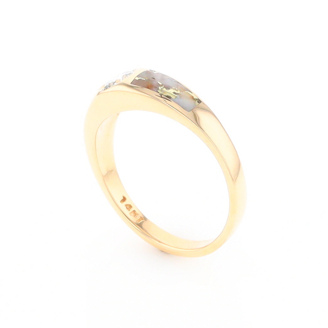 Gold Quartz Ring Double Sided Inlaid with a .61ct Round Diamond