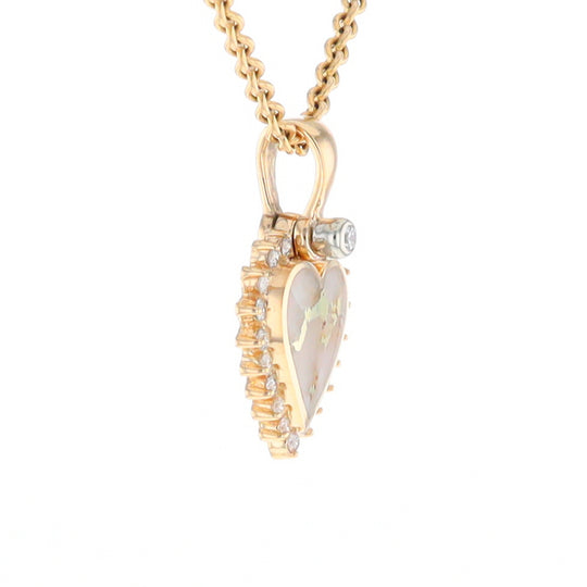 G2 Gold Quartz Pendant Heart Inlaid .21ctw Diamond Halo Design Pendant