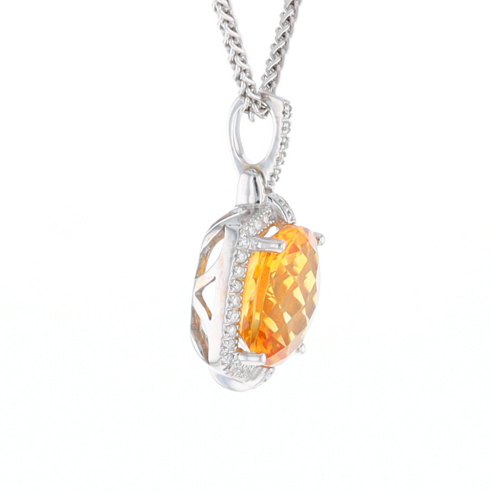 Checkered Citrine Diamond Halo Pendant