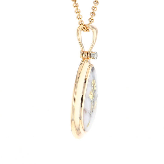 Gold Quartz Necklace Pear Shape Inlaid Pendant with .02ct Diamond