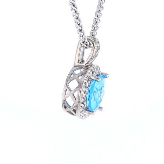 Blue Topaz Oval Halo Pendant