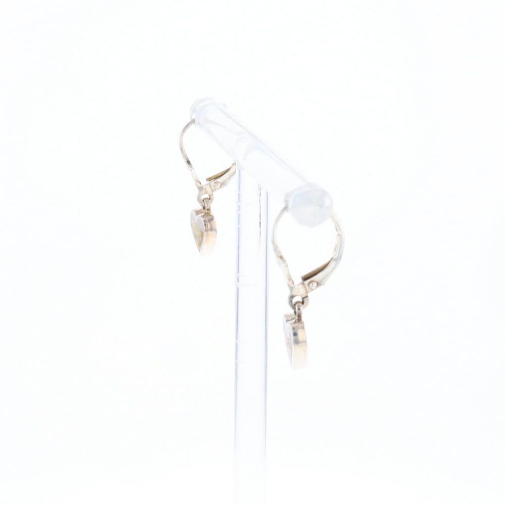 Silver Gold Quartz Inlaid Heart Earrings - G3