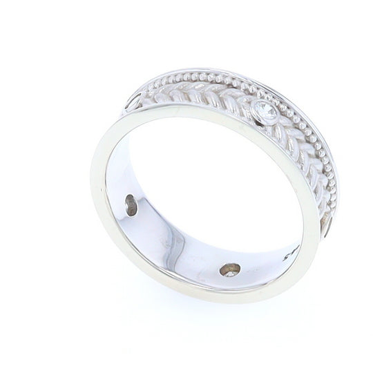 Braided White Gold Men's Ring with Diamond Accents