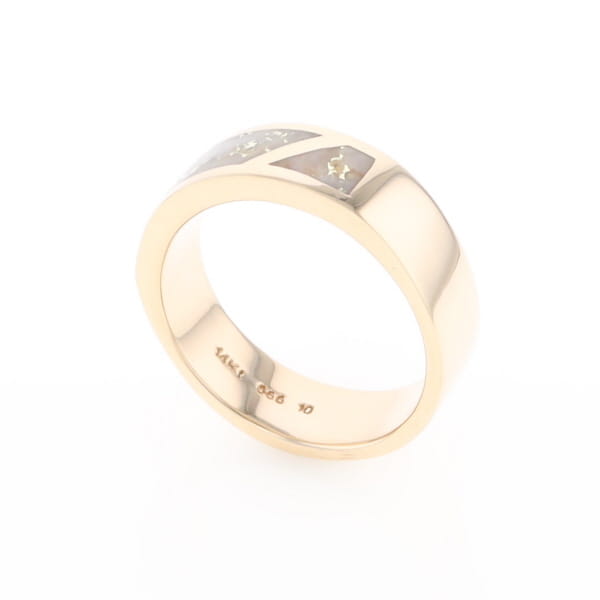 Gold Quartz Ring, 3 Section Inlaid Design