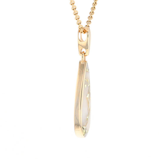 Gold Quartz Pendant Tear Drop Inlaid Design G2