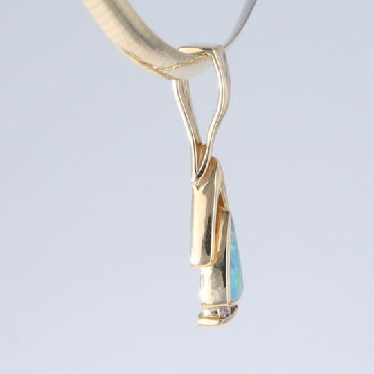Opal Pendant Triangle Inlaid Design with .06ctw Round Diamonds