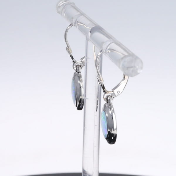 Opal Earrings Oval Inlaid Design Lever Backs