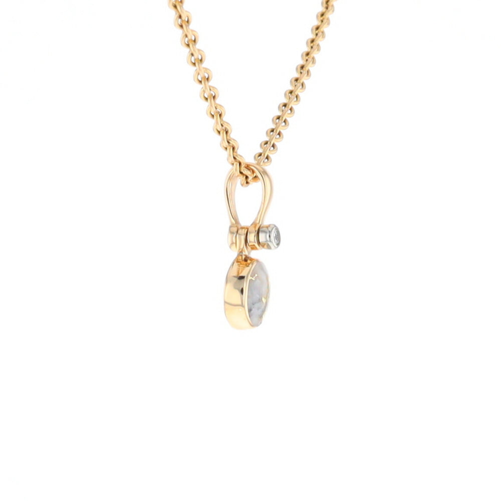 Gold Quartz Necklace Round Inlaid Pendant with .02ct Round Diamond