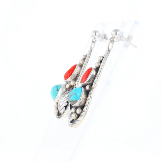 Teardrop Dangle Coral & Turquoise Earrings