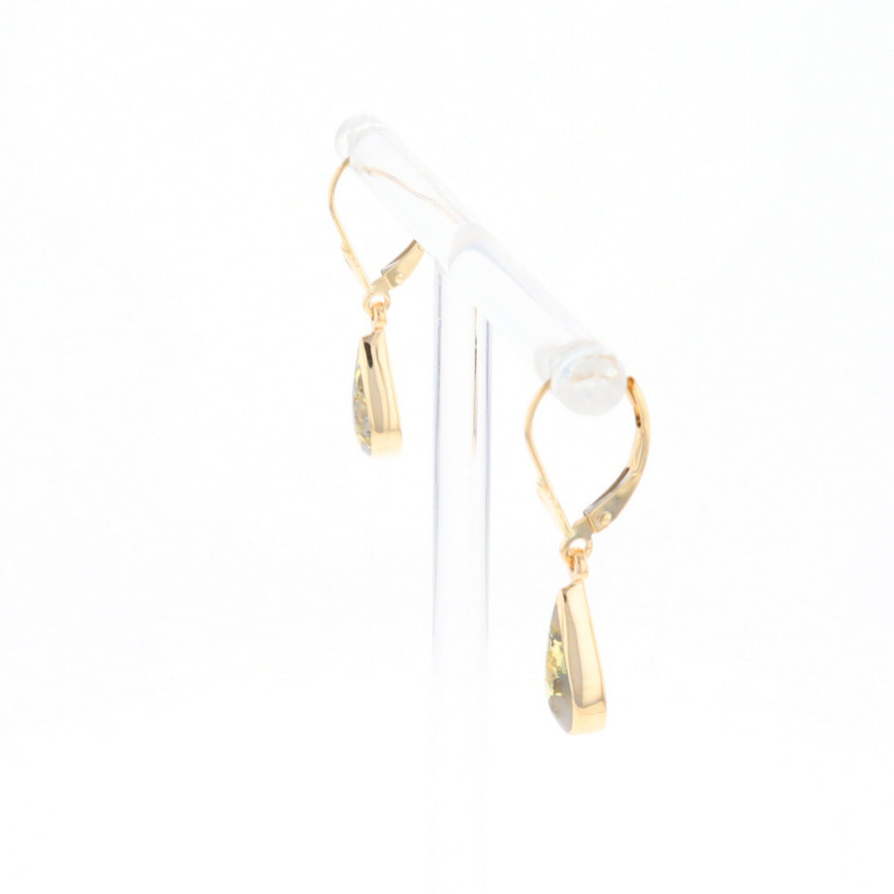 Gold Quartz Earrings Tear Drop Inlaid Lever Backs