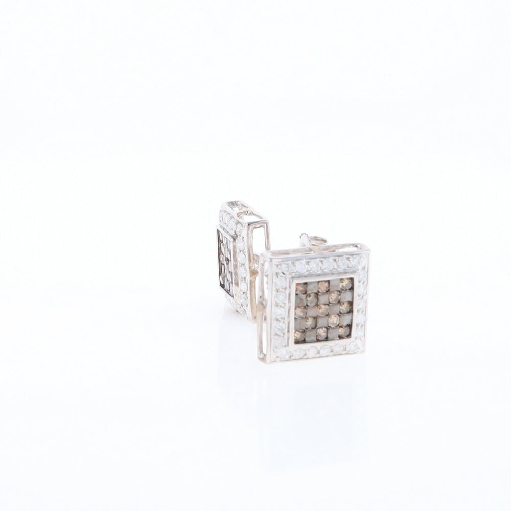 Square White & Chocolate Diamond Earrings