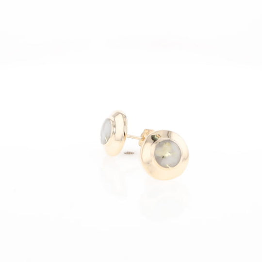 Gold Quartz Earrings Round Inlaid Design