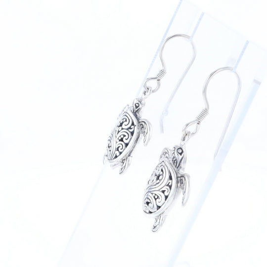 Silver Turtle Dangle Earrings