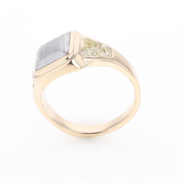 Meteorite Ring Square Inlaid Center Design with Natural Nugget Sides