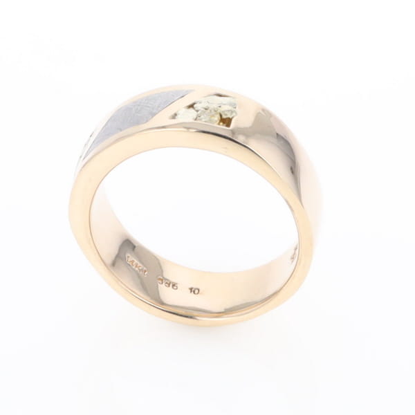 Meteorite Ring, Center Inlaid & Natural Nugget Sides