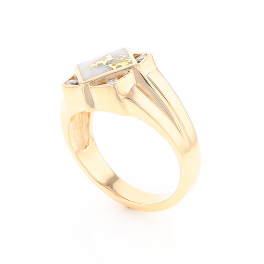 Gold Quartz Mens Ring with Diamond Accents