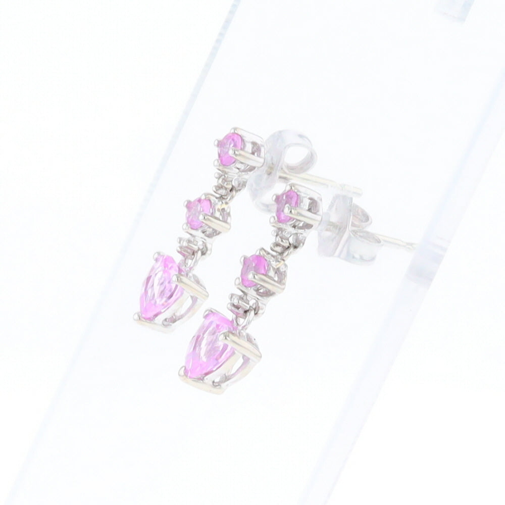 Synthetic Pink Sapphire Dangle Heart Earrings