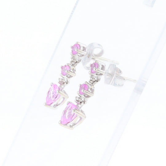 Synthetic Pink Sapphire Dangle Heart Earrings