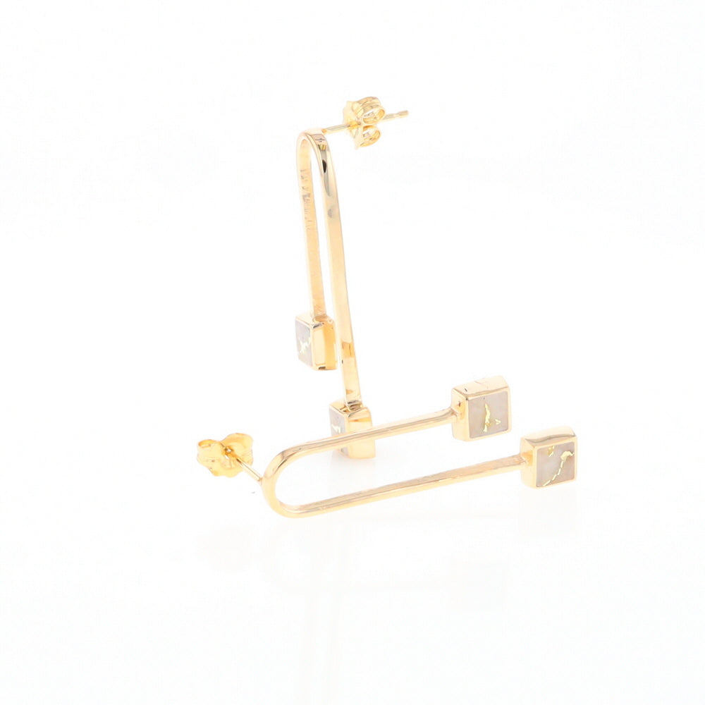 Gold Quartz Double Square Curved Bar Earrings - G2