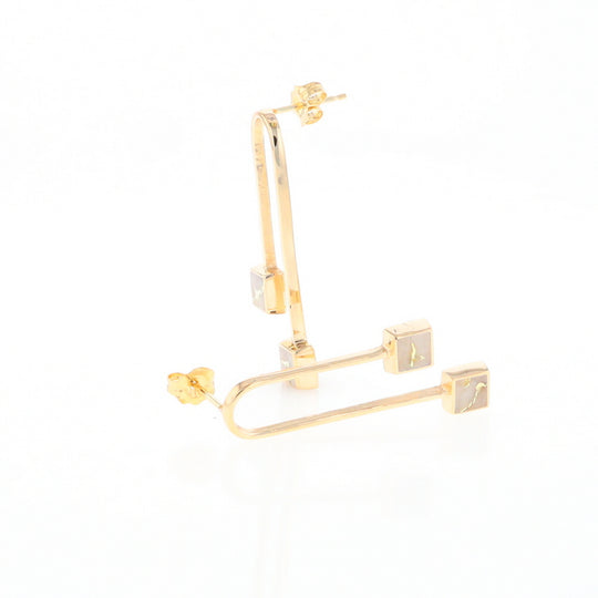 Gold Quartz Double Square Curved Bar Earrings - G2