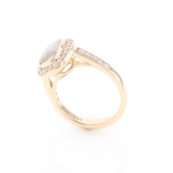 Rectangular Gold Quartz Inlaid Ring with 0.65ctw Diamond Halo