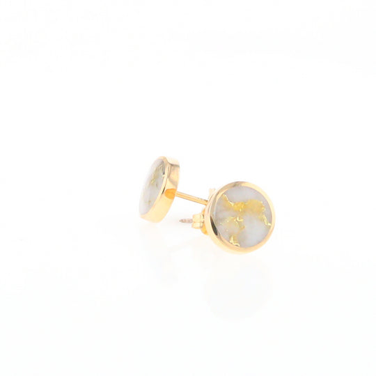 Gold Quartz Earrings 9mm Round Inlaid Studs - G2