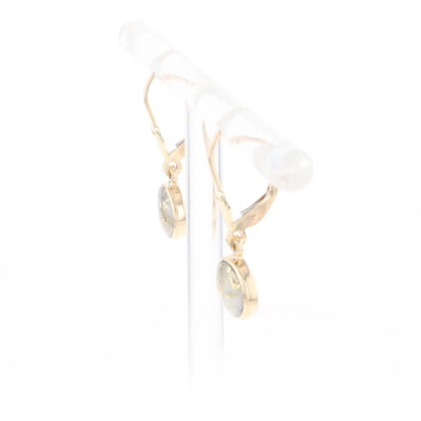 Gold Quartz Earrings Round Inlaid Design Lever Backs