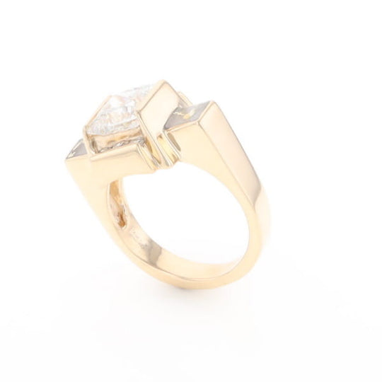 Princess Cut Diamond Gold Quartz 2-Square Inlaid Ring