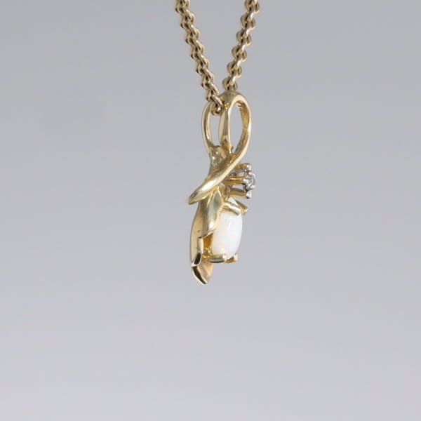 Pear-leaf Opal and Diamond Pendant