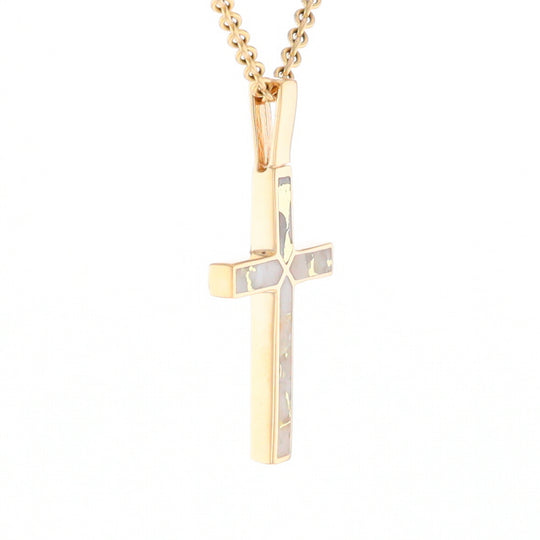 Gold Quartz Necklace 4 Section Inlaid Design Cross Pendant