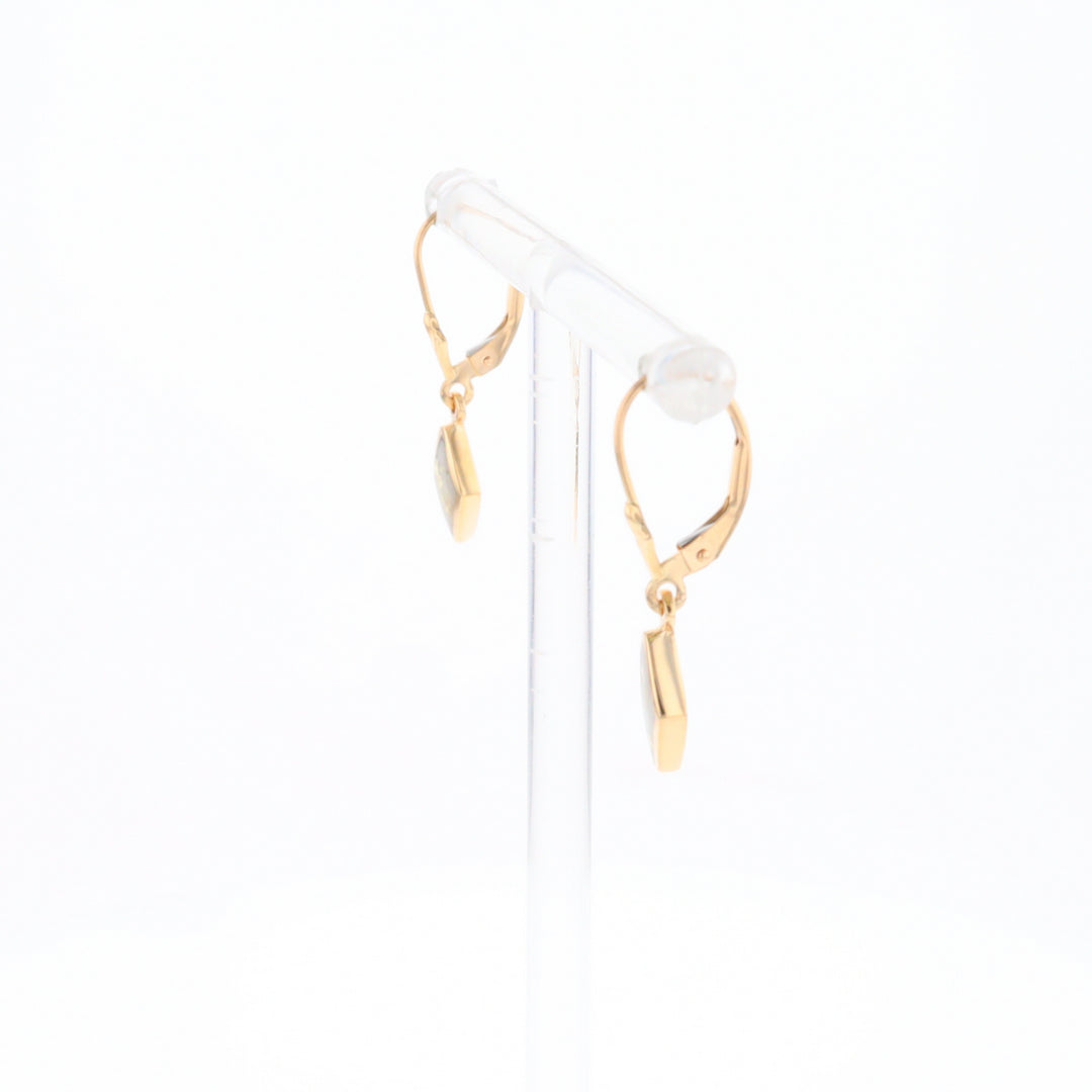 Gold Quartz Earrings Diamond Shape Inlaid Lever Backs G1