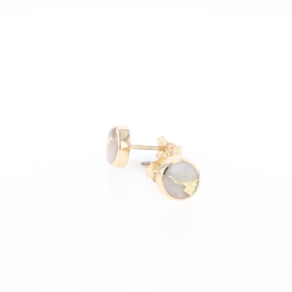 Gold Quartz Earrings Round Inlaid Studs