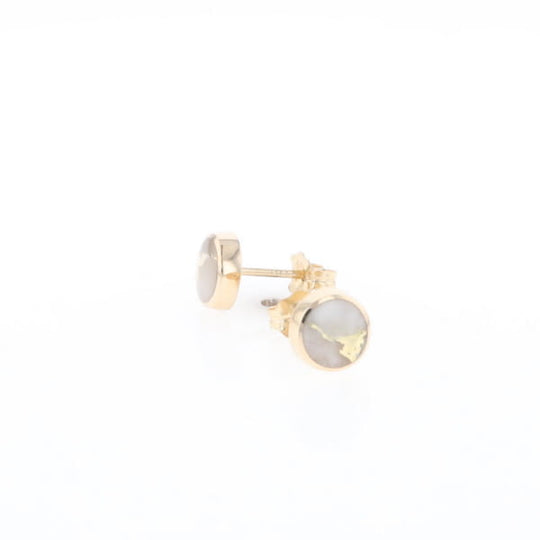 Gold Quartz Earrings Round Inlaid Studs