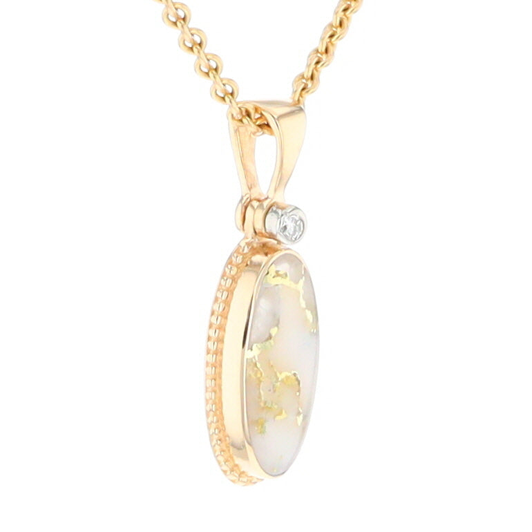 Gold Quartz Small Milgrain Oval Pendant