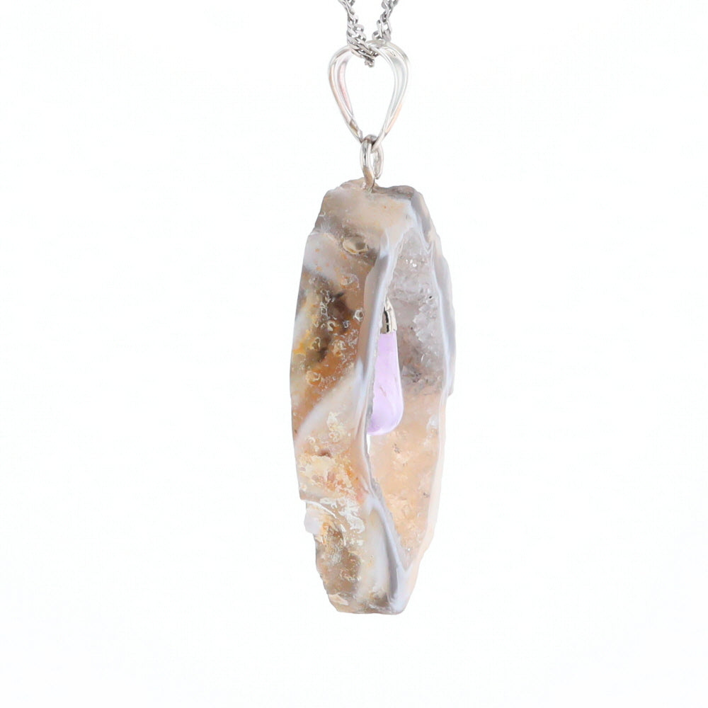 Druzy Quartz With Dangling Amethyst Pendant