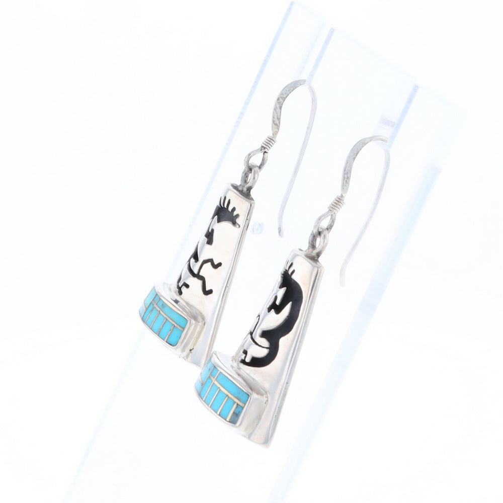 Turquoise Triangular Kokopelli Dangle Earrings