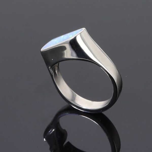 Opal Rings Geometric Inlaid Design with Tanzanite and .08ctw Diamonds