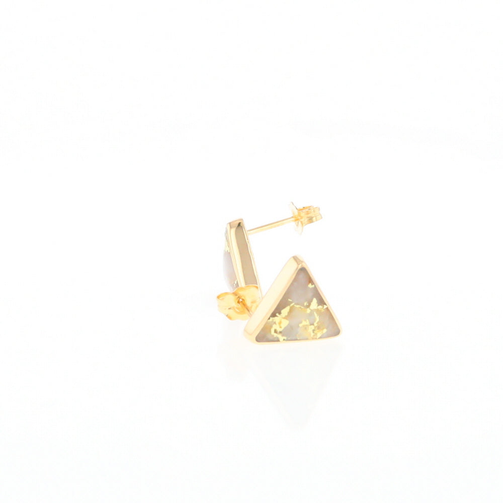 Gold Quartz Earrings Triangle Inlaid Studs - G2