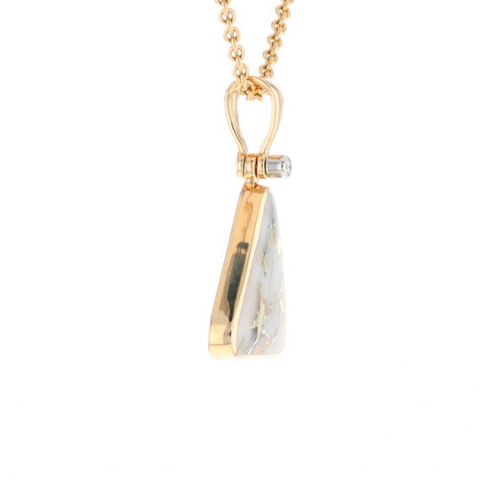 Gold Quartz Necklace Triangle Inlaid Pendant with .02ct Diamond